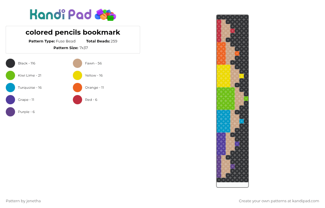colored pencils bookmark - Fuse Bead Pattern by jenetha on Kandi Pad - black,green,beige