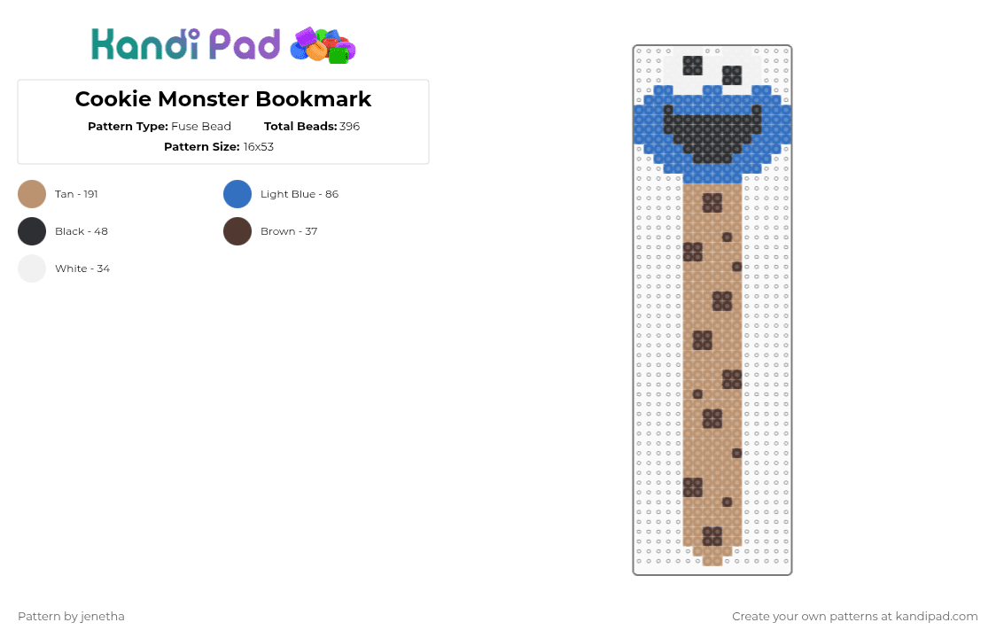 Cookie Monster Bookmark - Fuse Bead Pattern by jenetha on Kandi Pad - beige