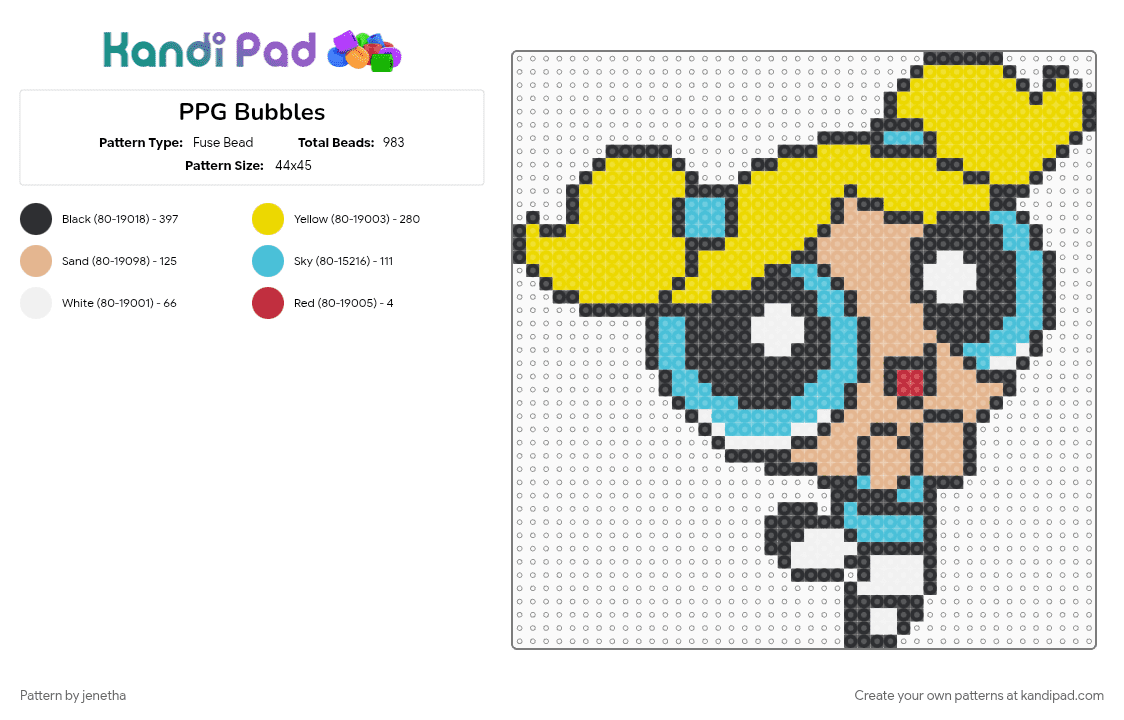 PPG Bubbles - Fuse Bead Pattern by jenetha on Kandi Pad - beige, yellow