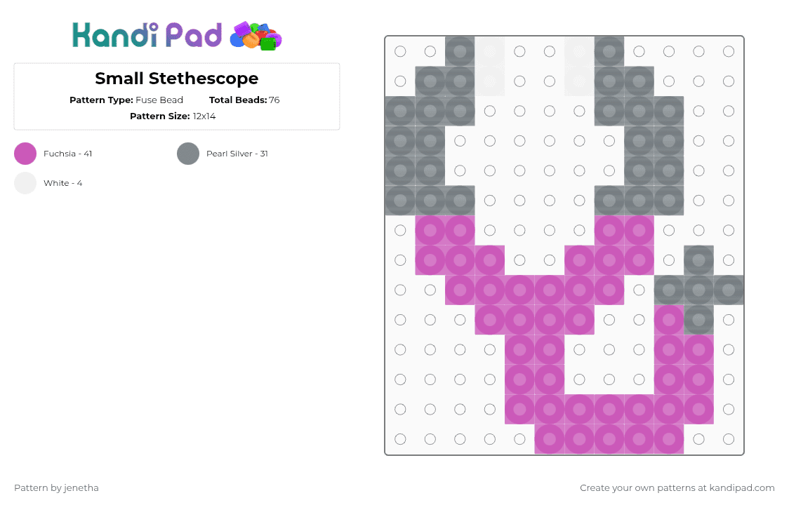 Small Stethescope - Fuse Bead Pattern by jenetha on Kandi Pad - gray,pink