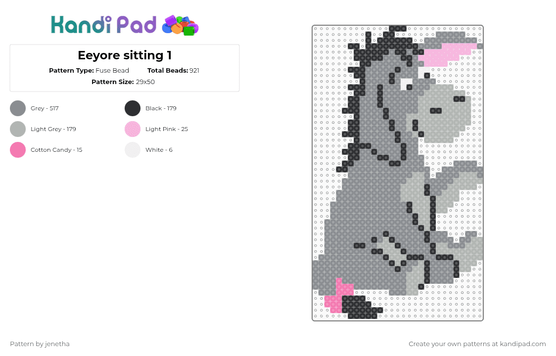 Eeyore sitting 1 - Fuse Bead Pattern by jenetha on Kandi Pad - eeyore,winnie the pooh,character,donkey,animal,disney,cartoon,gray
