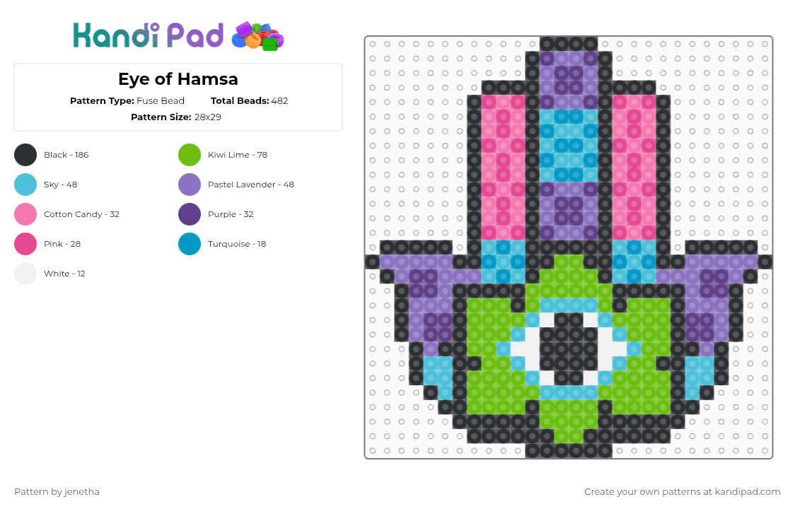Eye of Hamsa - Fuse Bead Pattern by jenetha on Kandi Pad - light blue,pink,green