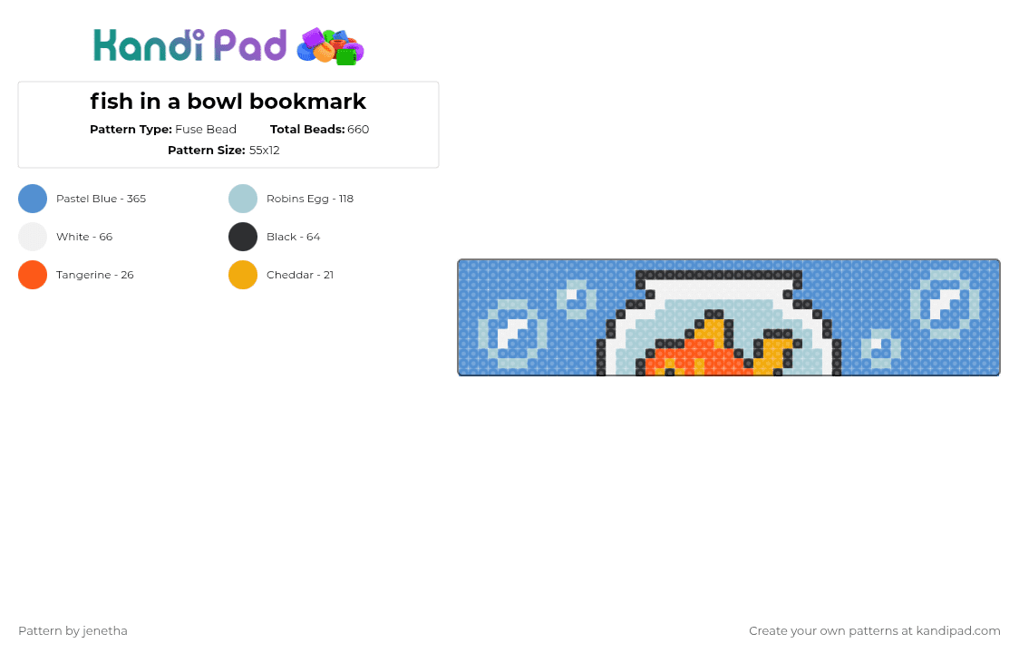 fish in a bowl bookmark - Fuse Bead Pattern by jenetha on Kandi Pad - light blue