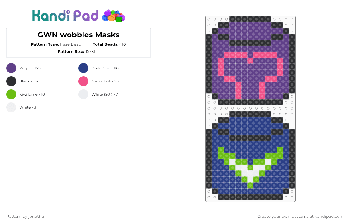 GWN wobbles Masks - Fuse Bead Pattern by jenetha on Kandi Pad - purple,blue