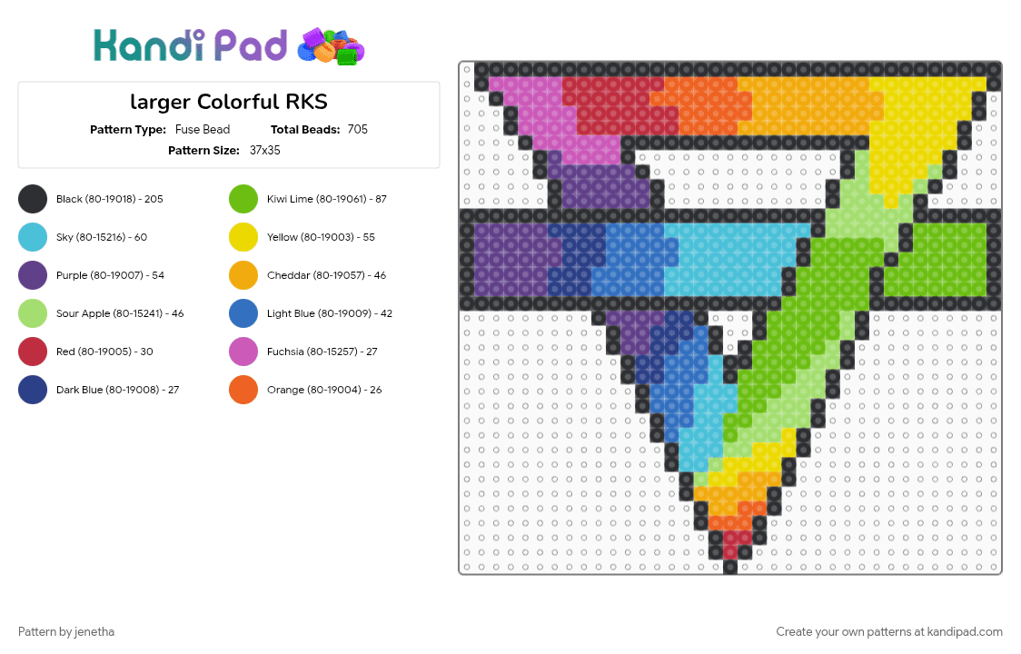 larger Colorful RKS - Fuse Bead Pattern by jenetha on Kandi Pad - band, blue, green, light blue, logo, music, orange, rainbow kitten surprise, rks