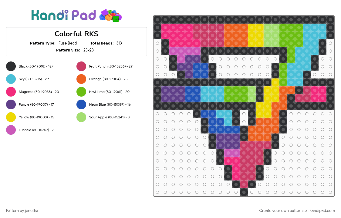 Colorful RKS - Fuse Bead Pattern by jenetha on Kandi Pad - green, light blue, orange, pink
