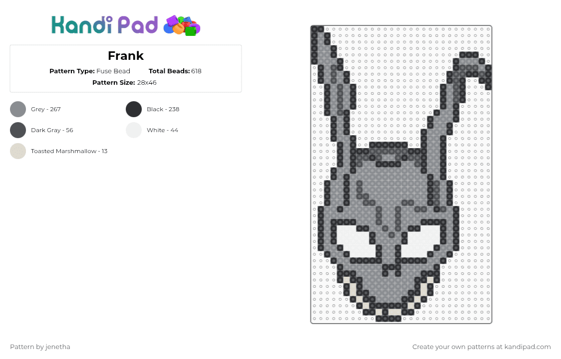Frank - Fuse Bead Pattern by jenetha on Kandi Pad - gray