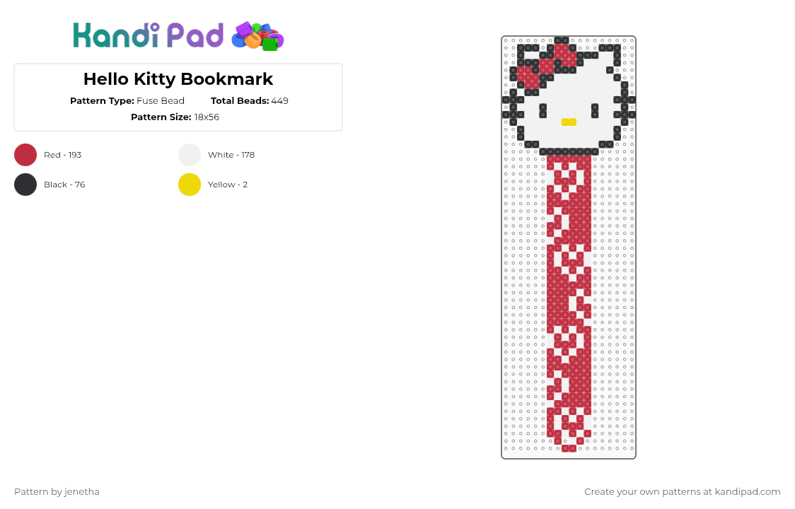Hello Kitty Bookmark - Fuse Bead Pattern by jenetha on Kandi Pad - red