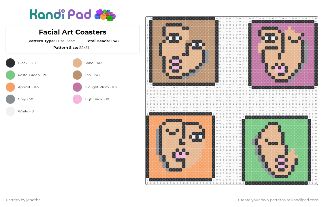 Facial Art Coasters - Fuse Bead Pattern by jenetha on Kandi Pad - beige
