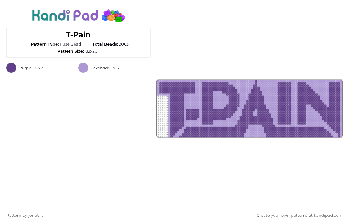 T-Pain - Fuse Bead Pattern by jenetha on Kandi Pad - purple,pink