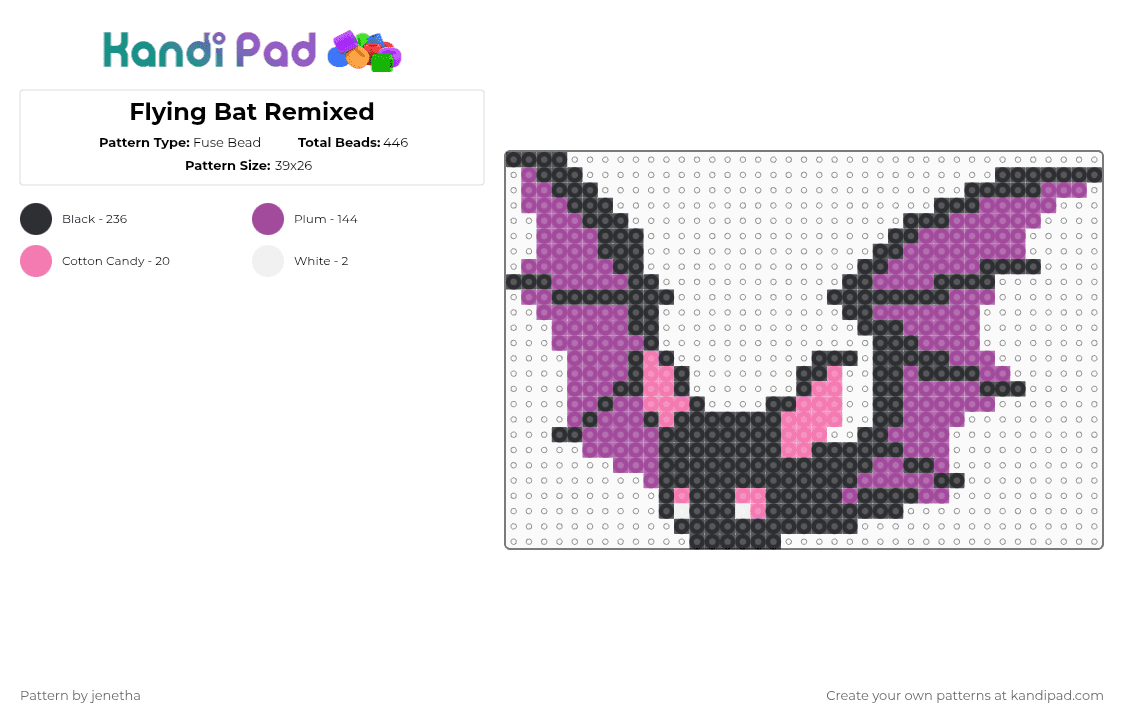 Flying Bat Remixed - Fuse Bead Pattern by jenetha on Kandi Pad - pink