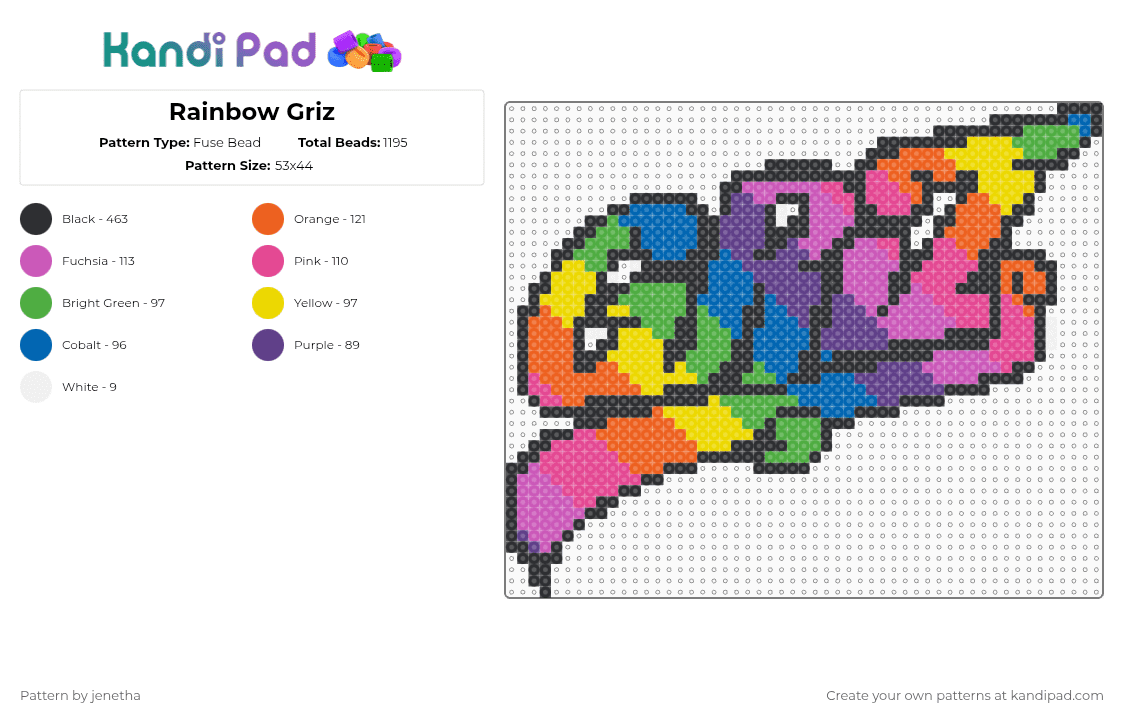 Rainbow Griz - Fuse Bead Pattern by jenetha on Kandi Pad - griz,dj,edm,logo,music,orange,pink