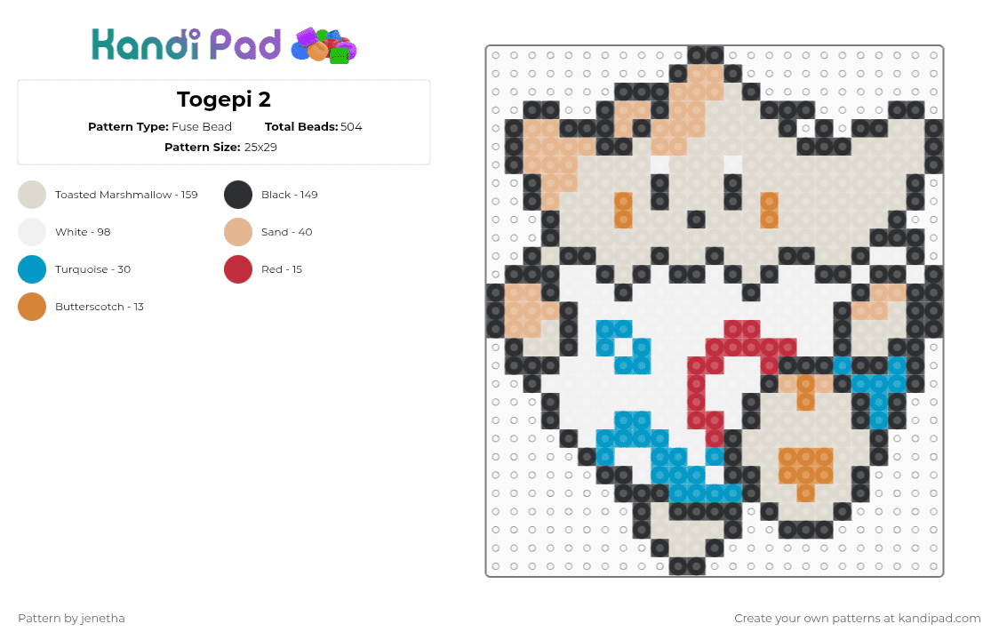 Togepi 2 - Fuse Bead Pattern by jenetha on Kandi Pad - beige