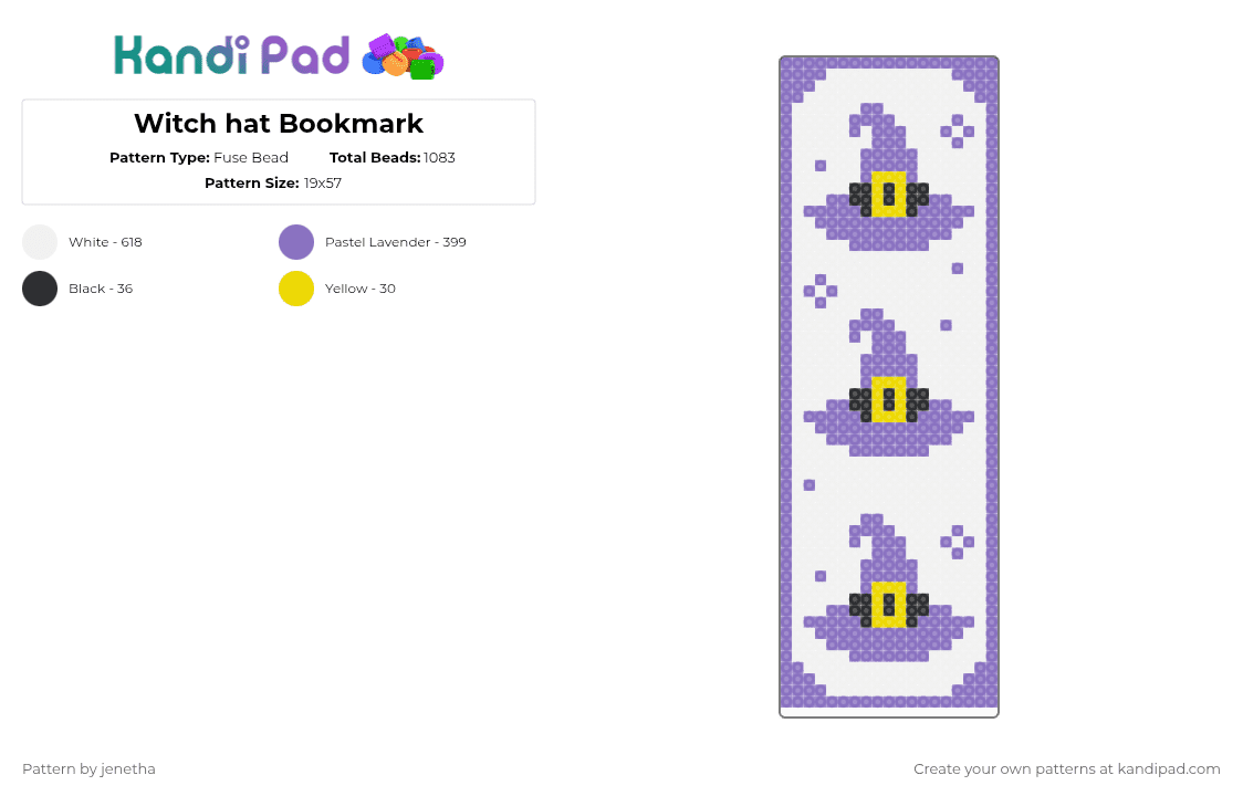 Witch hat Bookmark - Fuse Bead Pattern by jenetha on Kandi Pad - white,blue