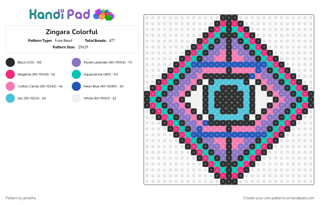 Zingara Colorful - Fuse Bead Pattern by jenetha on Kandi Pad - blue, pink