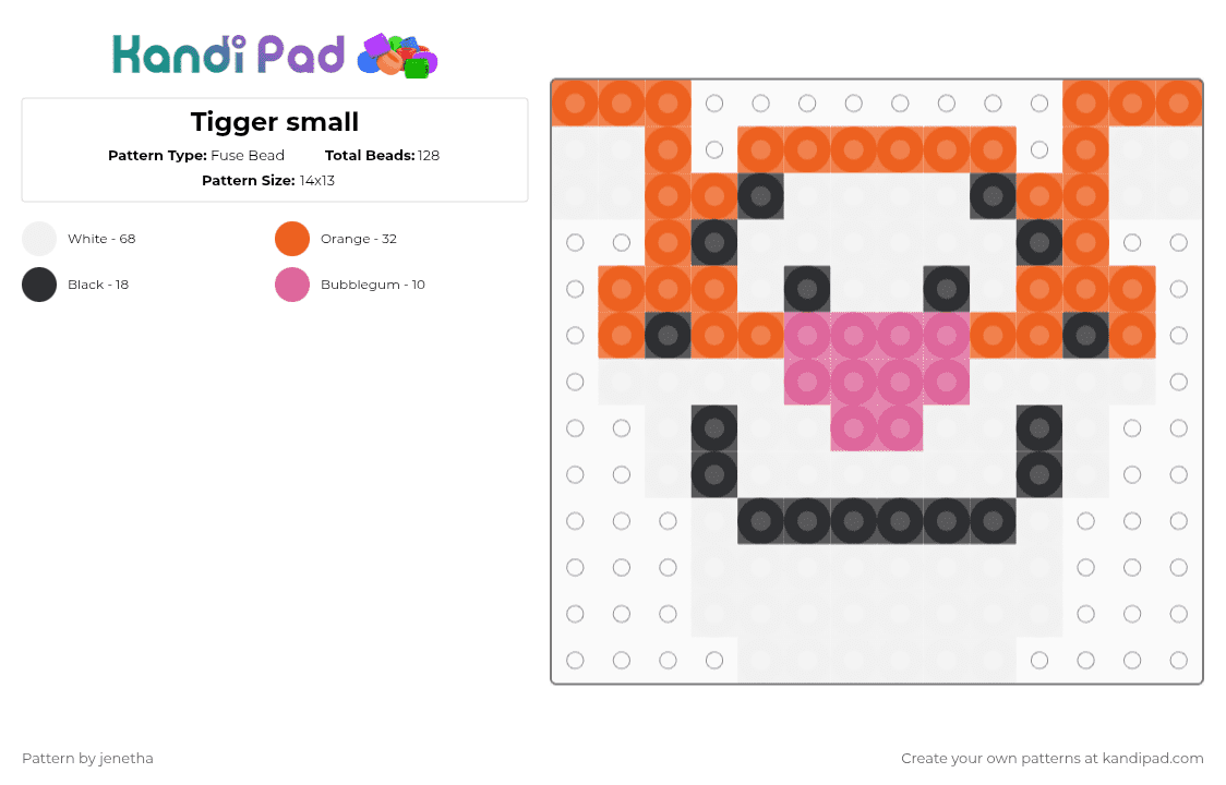 Tigger small - Fuse Bead Pattern by jenetha on Kandi Pad - white,orange