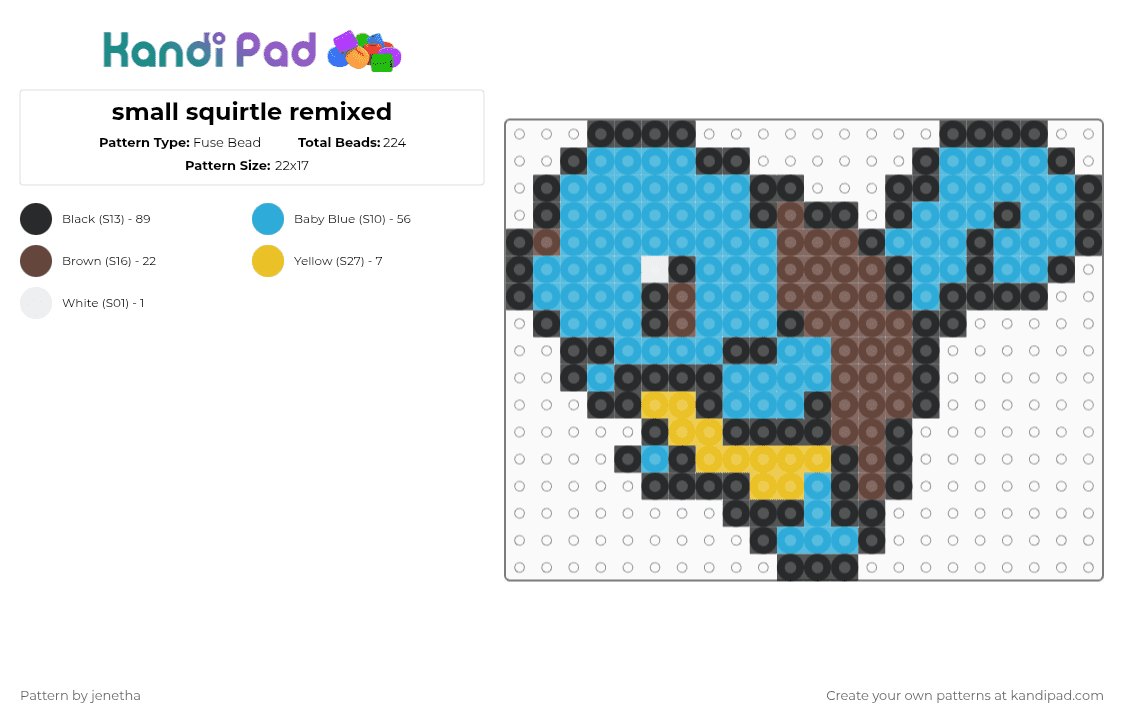 small squirtle remixed - Fuse Bead Pattern by jenetha on Kandi Pad - light blue