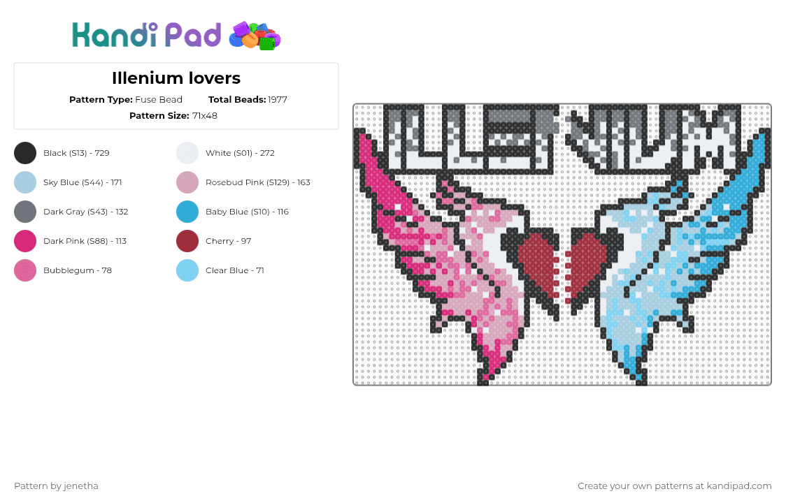 Illenium lovers - Fuse Bead Pattern by jenetha on Kandi Pad - pink,light blue