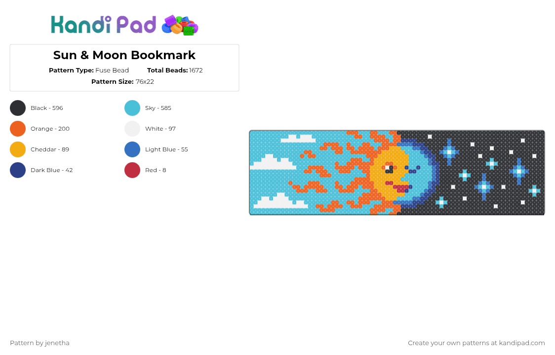 Sun & Moon Bookmark - Fuse Bead Pattern by jenetha on Kandi Pad - light blue,orange