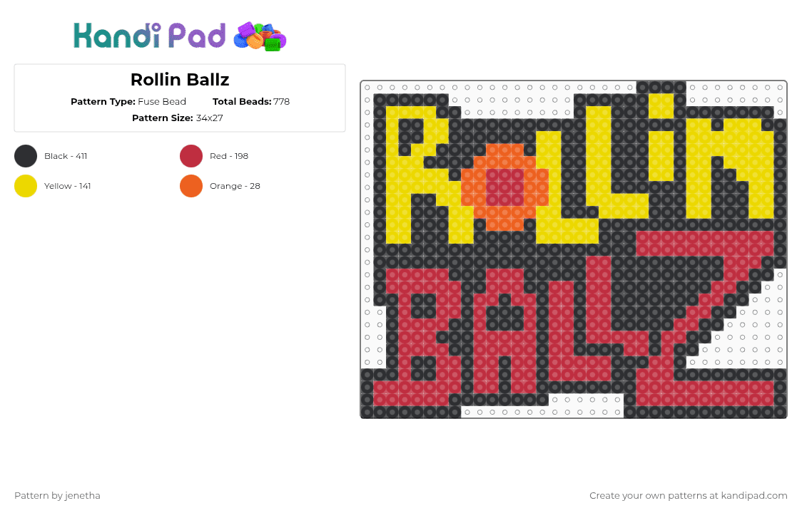 Rollin Ballz - Fuse Bead Pattern by jenetha on Kandi Pad - yellow,red