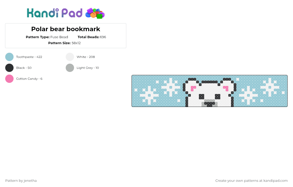 Polar bear bookmark - Fuse Bead Pattern by jenetha on Kandi Pad - polar bear,bookmark,winter,animal,light blue