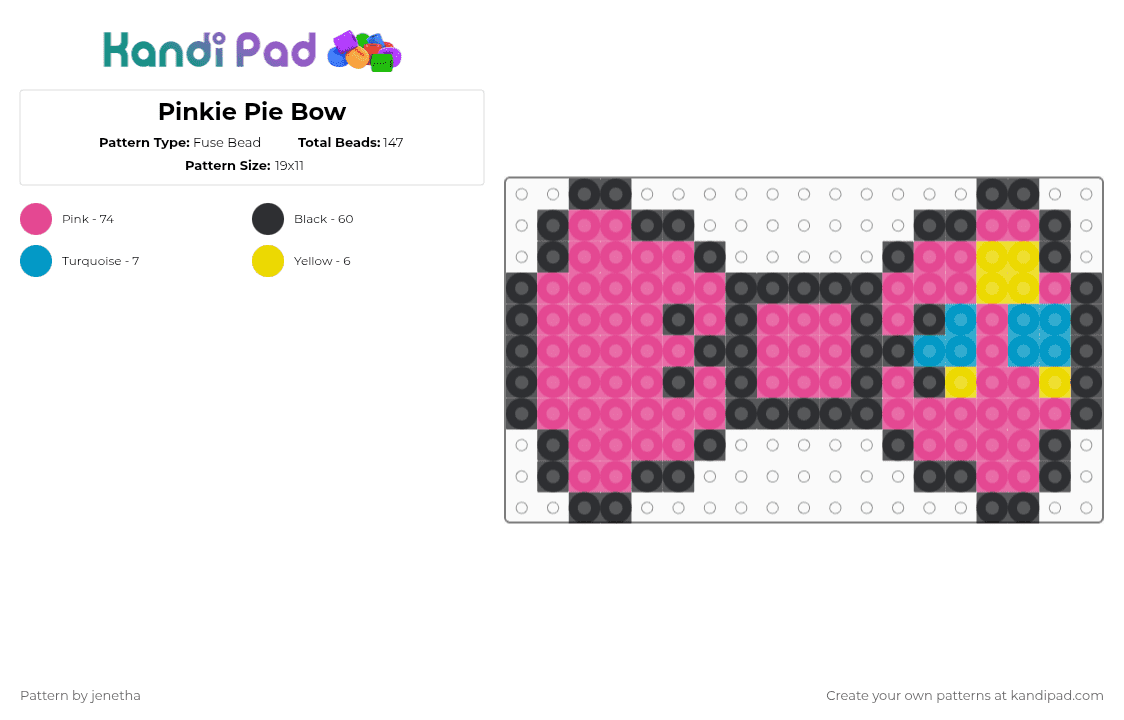 Pinkie Pie Bow - Fuse Bead Pattern by jenetha on Kandi Pad - pink