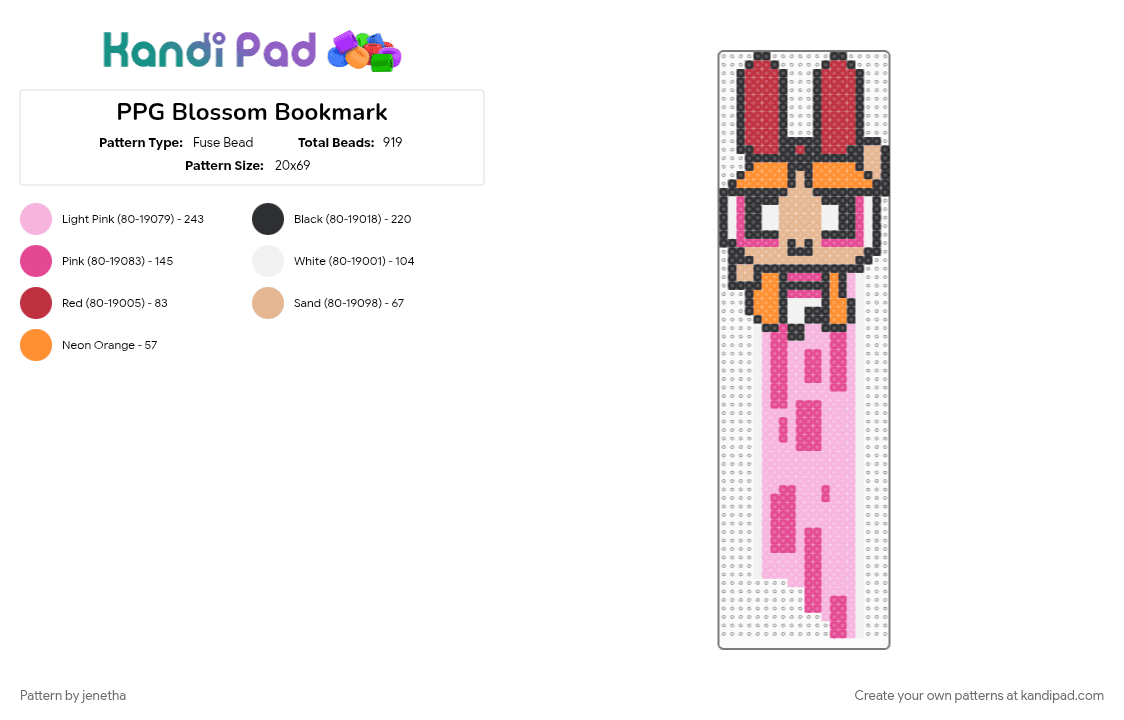 PPG Blossom Bookmark - Fuse Bead Pattern by jenetha on Kandi Pad - pink
