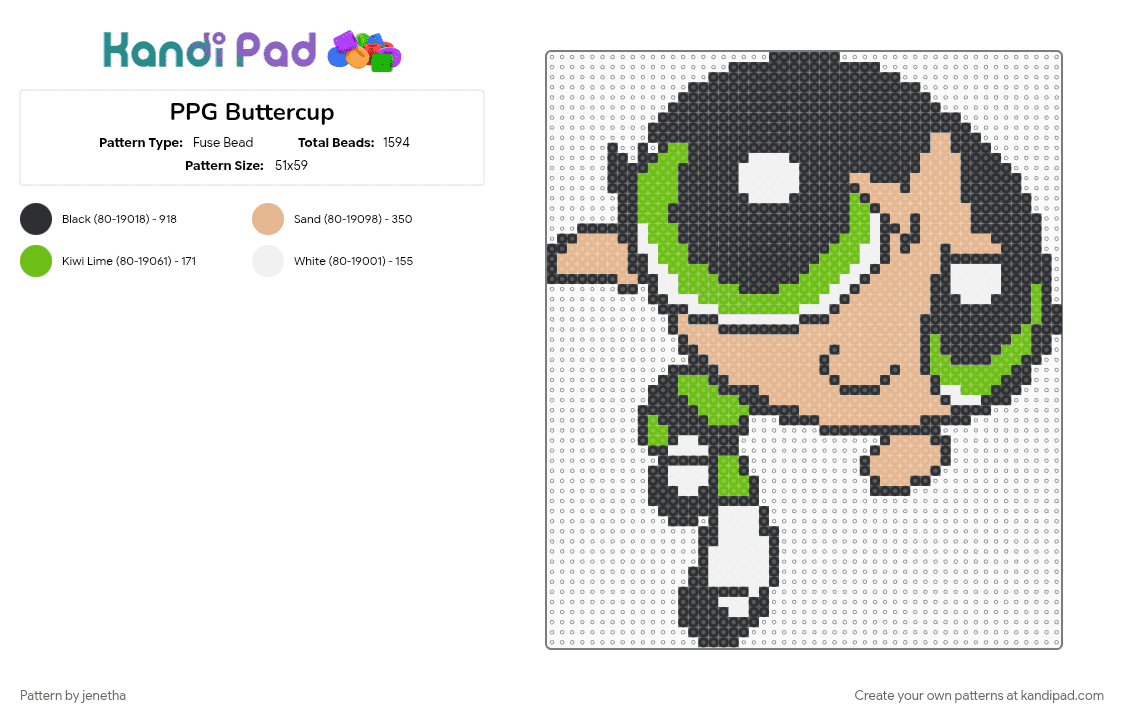 PPG Buttercup - Fuse Bead Pattern by jenetha on Kandi Pad - beige, black, green