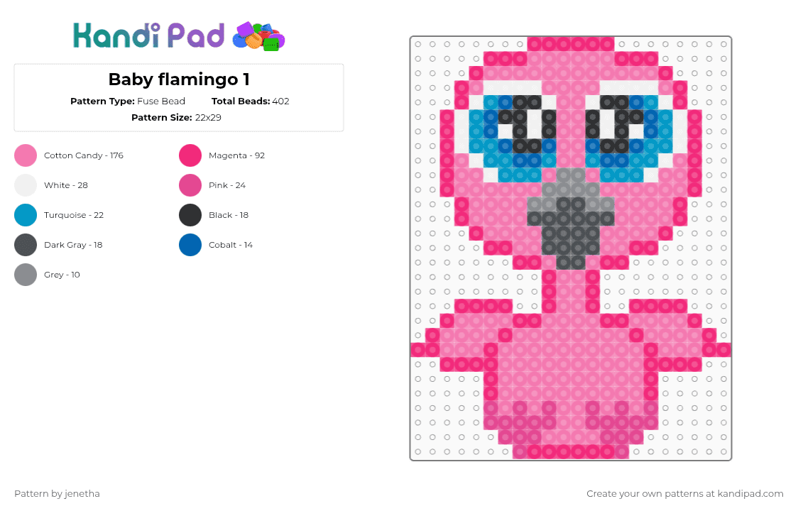 Baby flamingo 1 - Fuse Bead Pattern by jenetha on Kandi Pad - pink