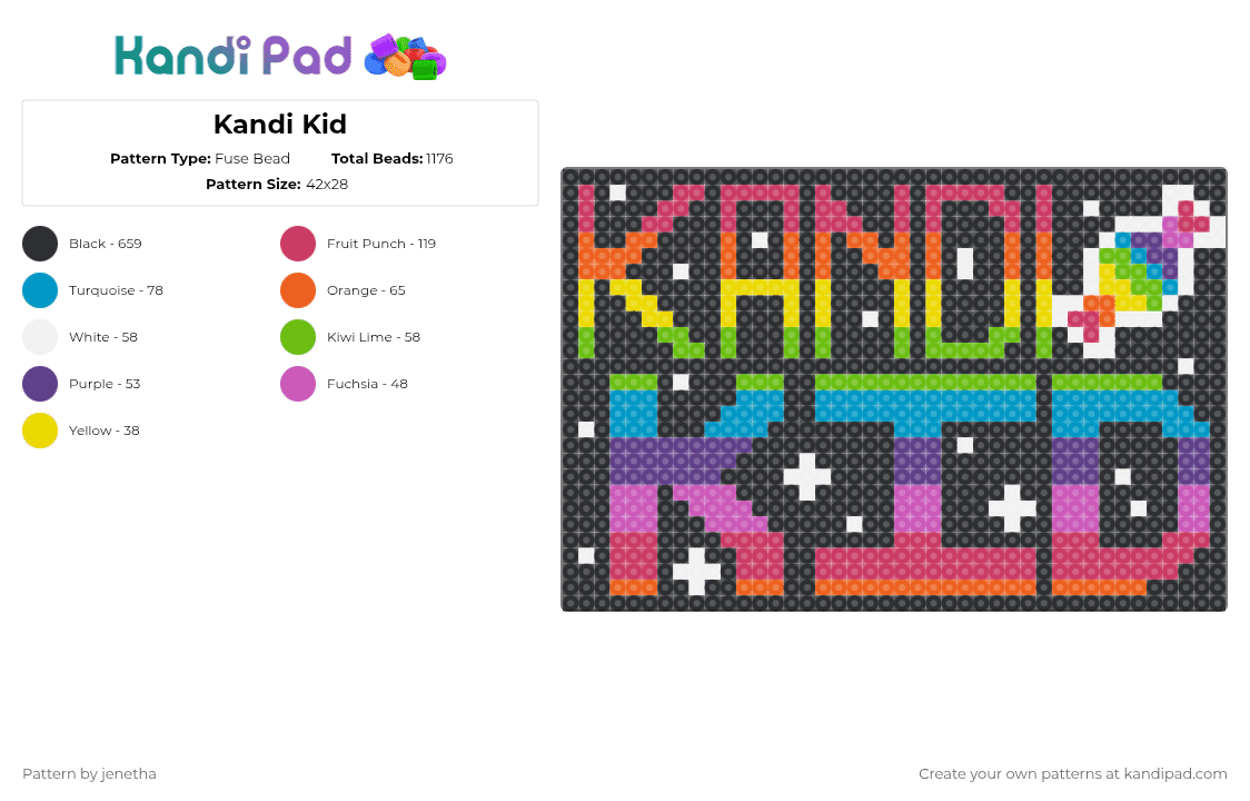 Kandi Kid - Fuse Bead Pattern by jenetha on Kandi Pad - black,pink,light blue