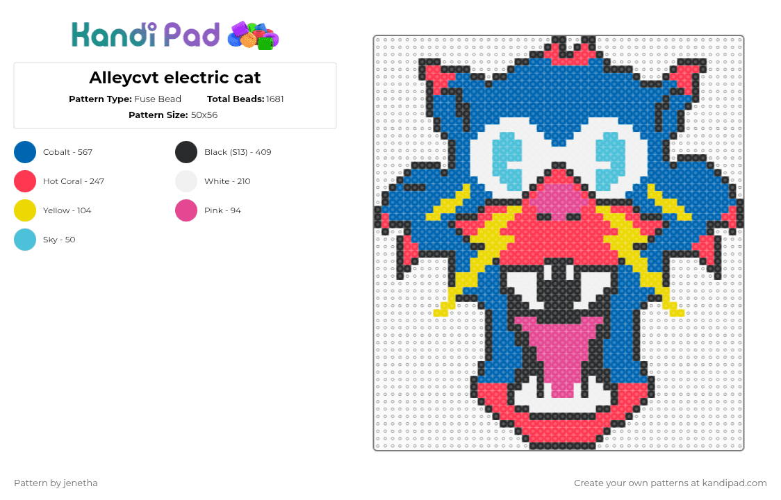 Alleycvt electric cat - Fuse Bead Pattern by jenetha on Kandi Pad - red,blue