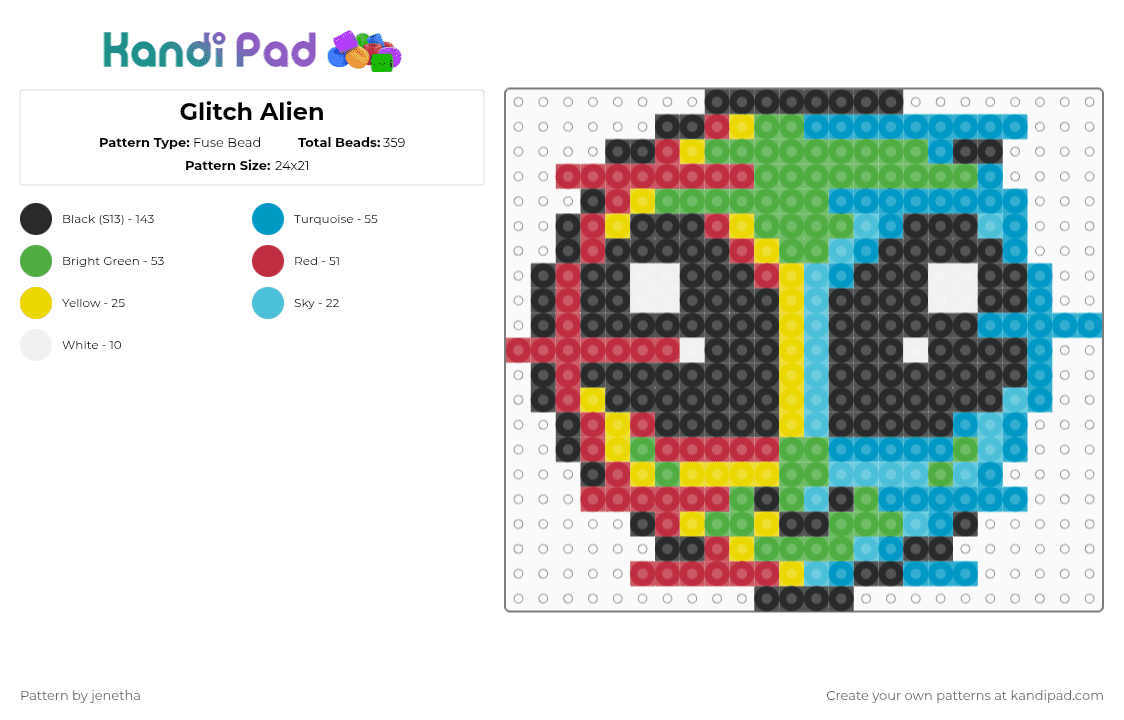 Glitch Alien - Fuse Bead Pattern by jenetha on Kandi Pad - red,green,light blue