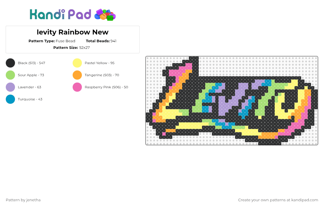 levity Rainbow New - Fuse Bead Pattern by jenetha on Kandi Pad - black,pink,yellow,green