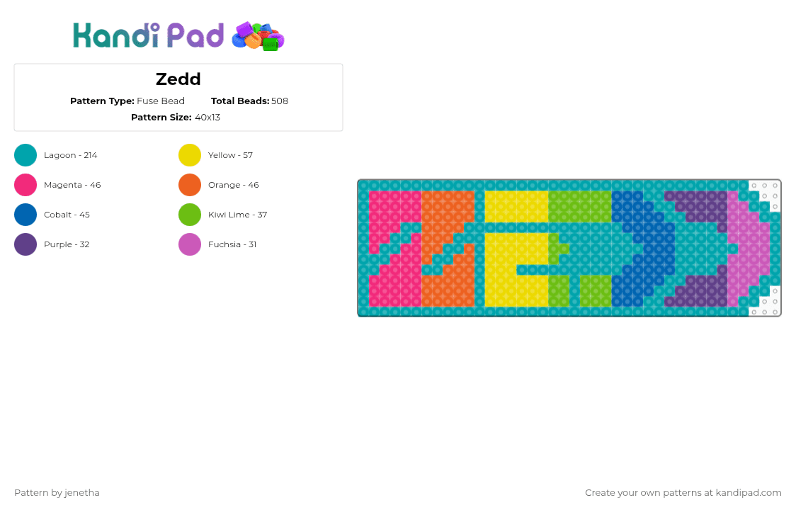 Zedd - Fuse Bead Pattern by jenetha on Kandi Pad - pink,teal
