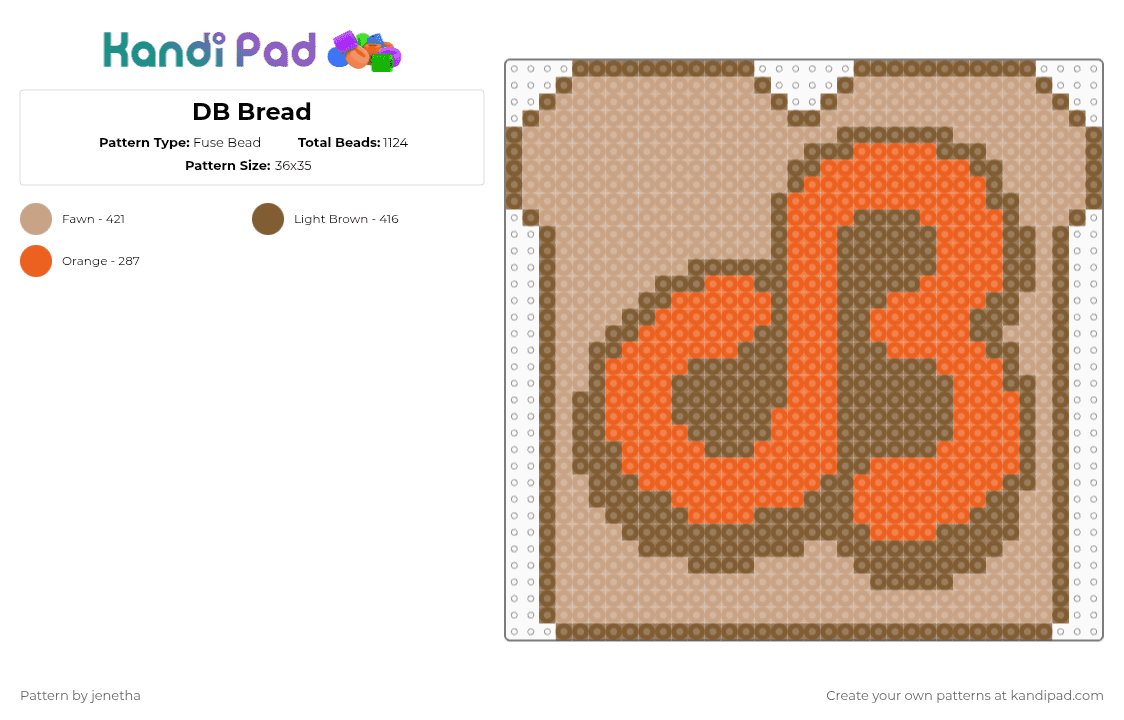 DB Bread - Fuse Bead Pattern by jenetha on Kandi Pad - daily bread,dj,logo,music,edm,tan,beige