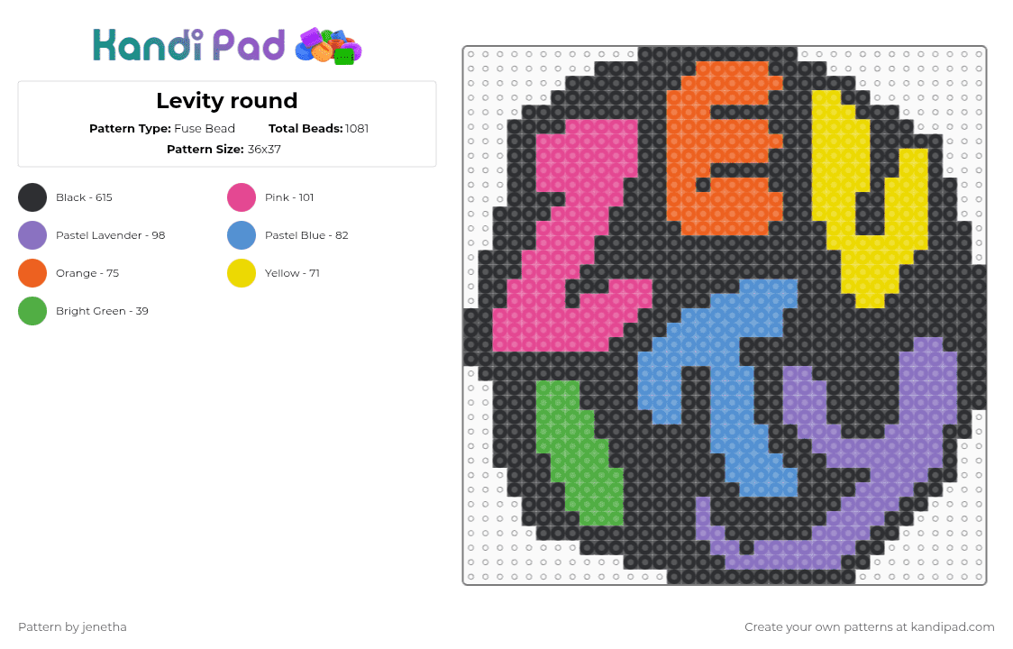Levity round - Fuse Bead Pattern by jenetha on Kandi Pad - black,orange,light blue,colorful