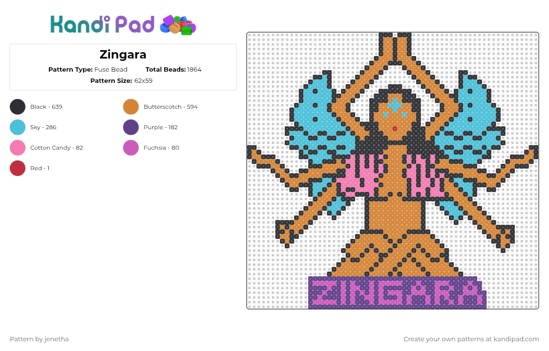 Zingara - Fuse Bead Pattern by jenetha on Kandi Pad - zingara,dj,mystical,edm,psychedelic,music,orange,light blue