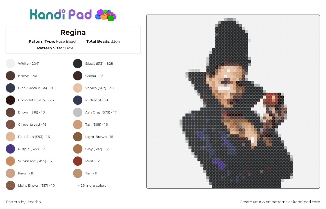Regina - Fuse Bead Pattern by jenetha on Kandi Pad - 