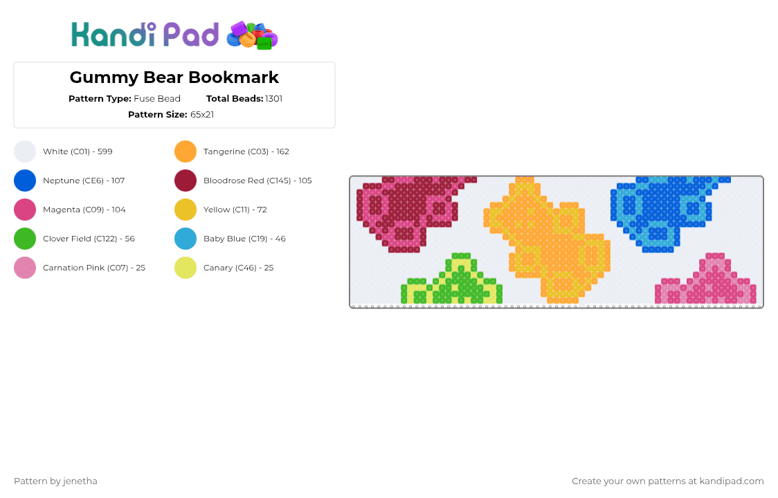Gummy Bear Bookmark - Fuse Bead Pattern by jenetha on Kandi Pad - white,orange,blue,red,colorful