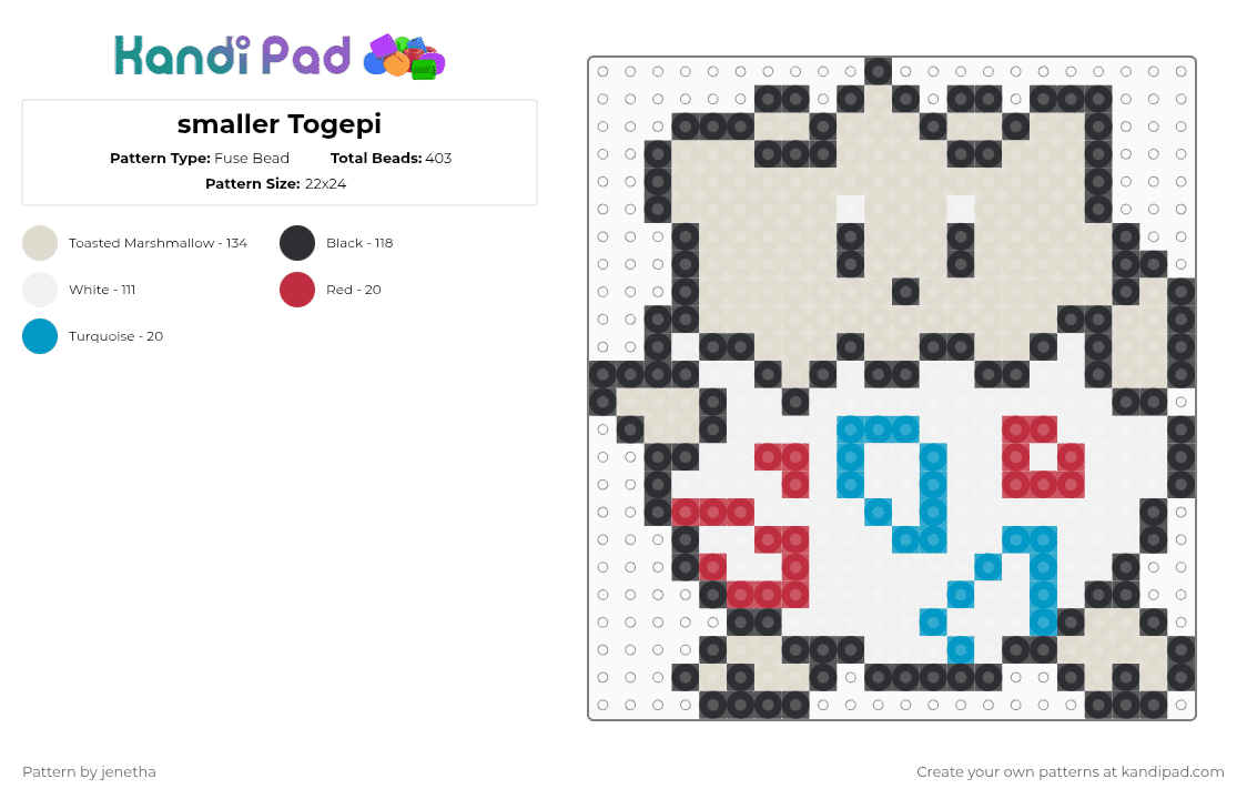 smaller Togepi - Fuse Bead Pattern by jenetha on Kandi Pad - beige