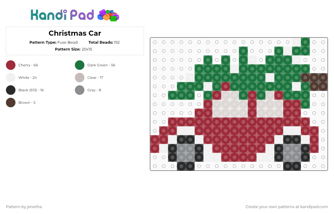 Christmas Car - Fuse Bead Pattern by jenetha on Kandi Pad - green, red