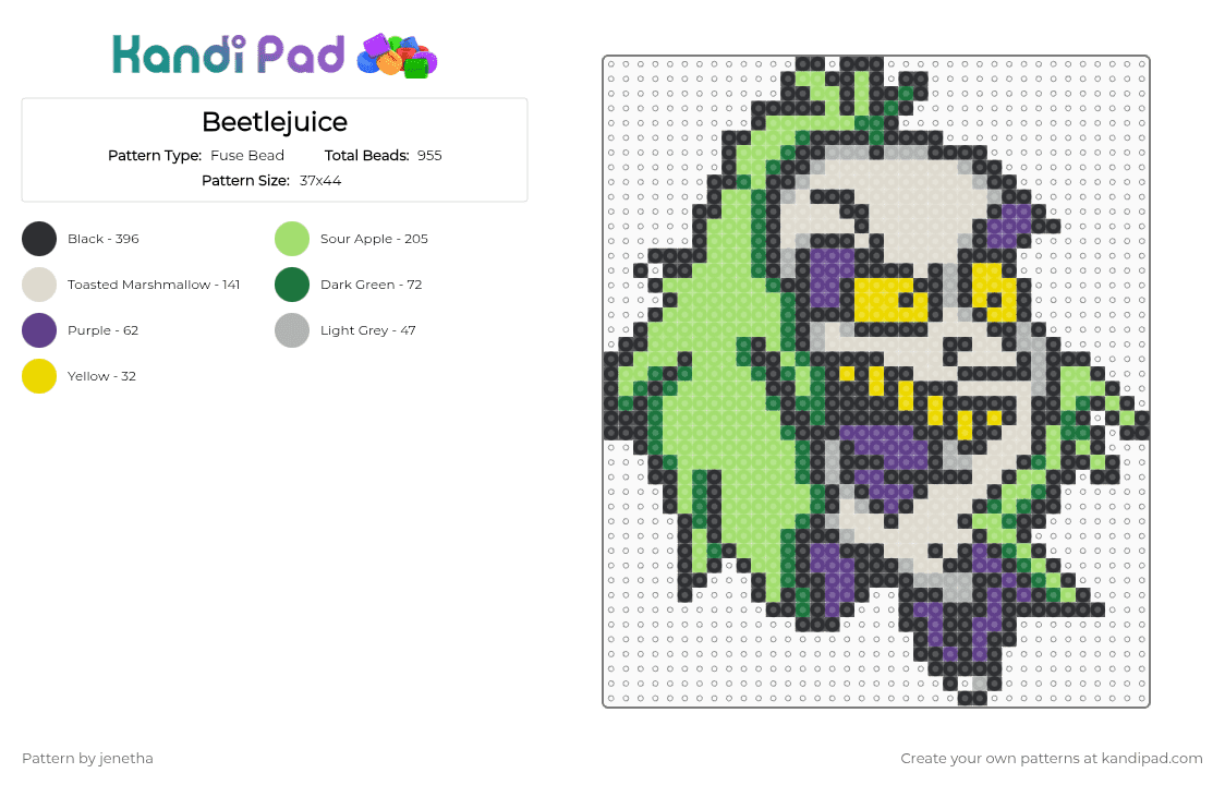 Beetlejuice - Fuse Bead Pattern by jenetha on Kandi Pad - green,beige