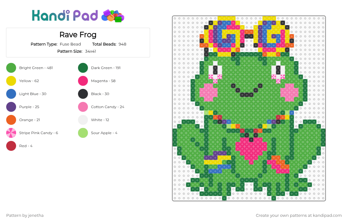 Rave Frog - Fuse Bead Pattern by jenetha on Kandi Pad - green