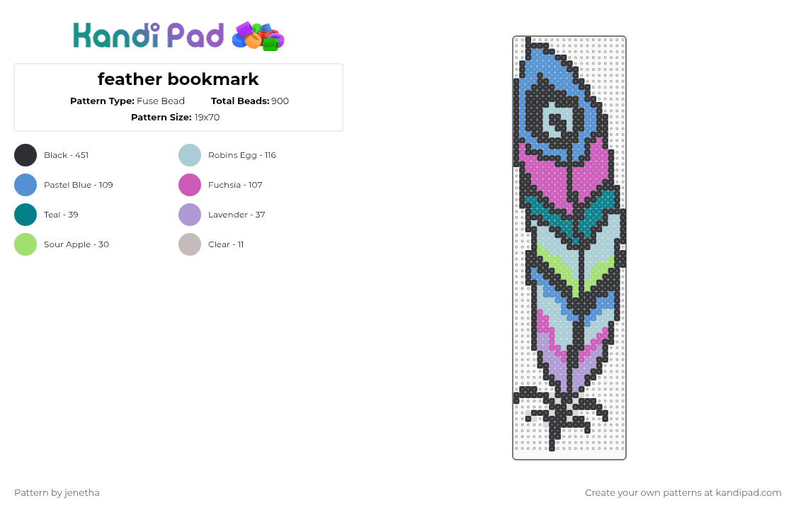 feather bookmark - Fuse Bead Pattern by jenetha on Kandi Pad - black,light blue,pink