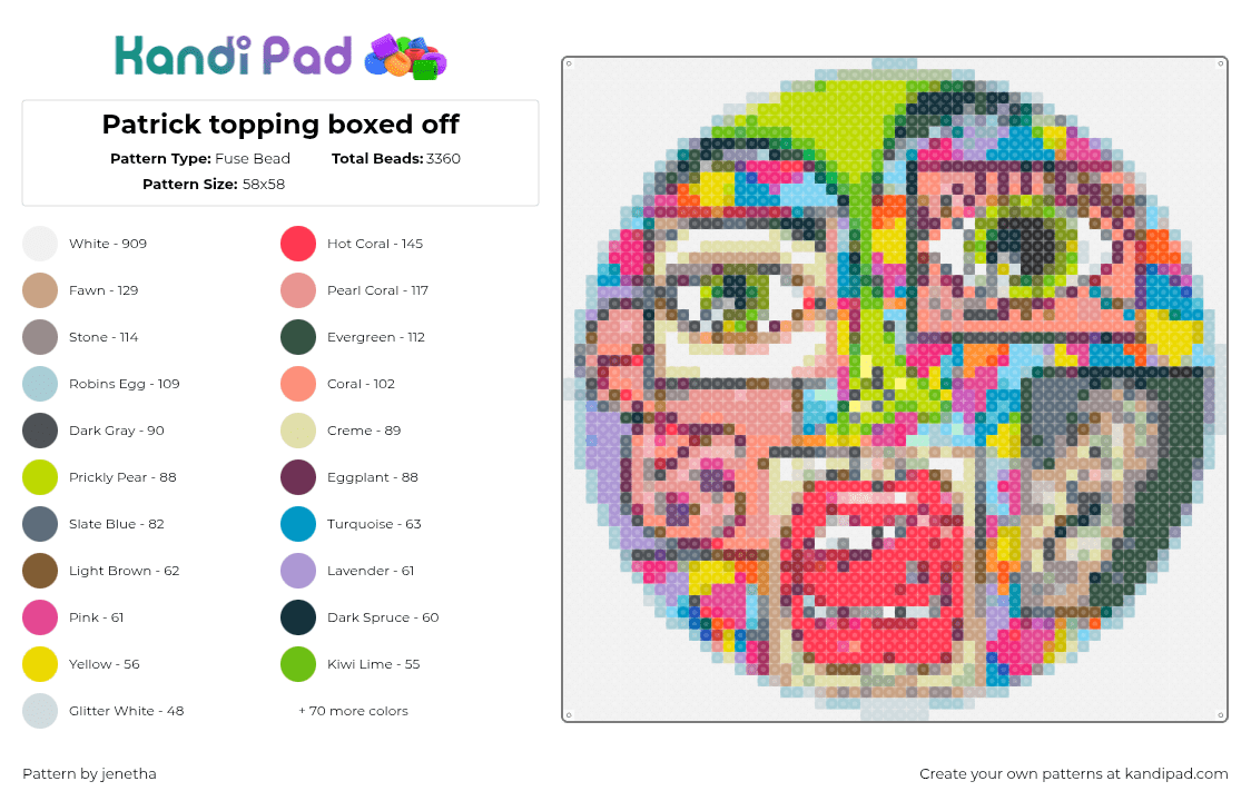 Patrick topping boxed off - Fuse Bead Pattern by jenetha on Kandi Pad - 