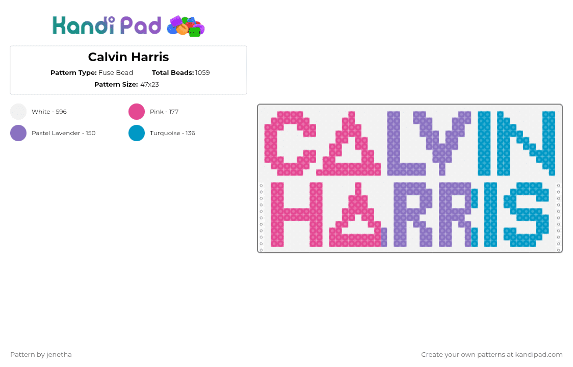 Calvin Harris - Fuse Bead Pattern by jenetha on Kandi Pad - white,pink,blue