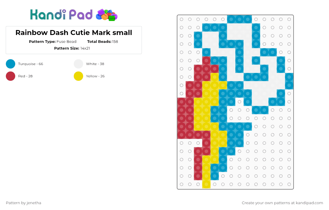 Rainbow Dash Cutie Mark small - Fuse Bead Pattern by jenetha on Kandi Pad - light blue