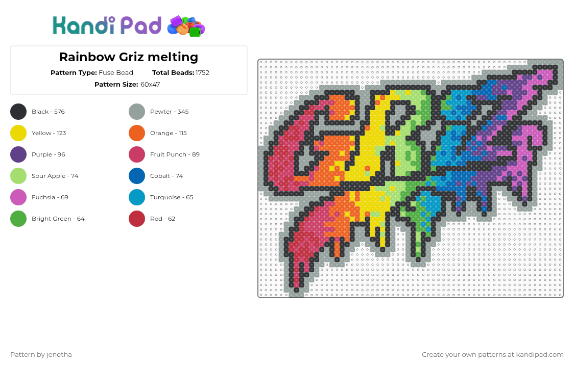 Rainbow Griz melting - Fuse Bead Pattern by jenetha on Kandi Pad - griz,dj,edm,drippy,melty,music,orange,green,colorful