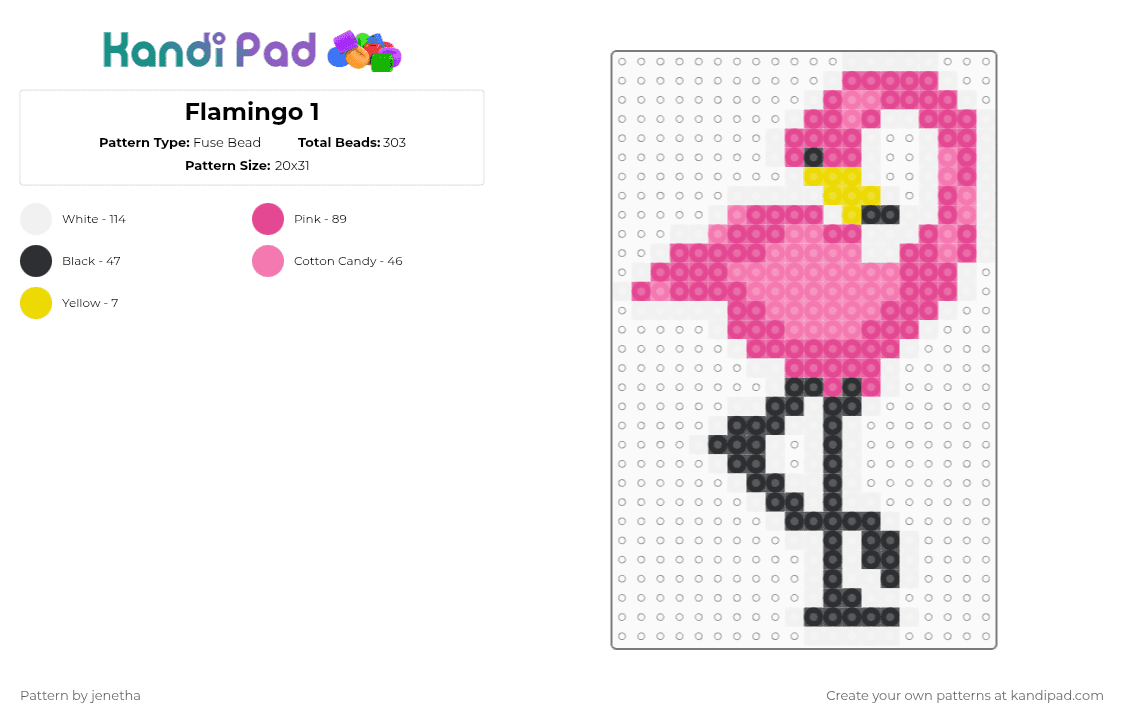 Flamingo 1 - Fuse Bead Pattern by jenetha on Kandi Pad - pink
