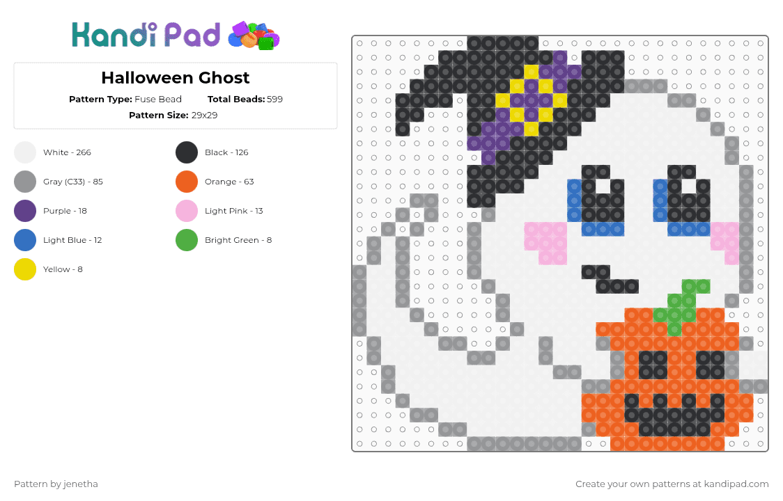 Halloween Ghost - Fuse Bead Pattern by jenetha on Kandi Pad - white,gray,orange